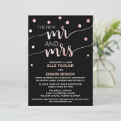 Rose Gold und Schwarz | Glam Elopement Empfang Einladung (Stehend Vorderseite)