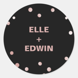 Rose Gold und Schwarz | Glam Wedding Umschlag Aufk Runder Aufkleber
