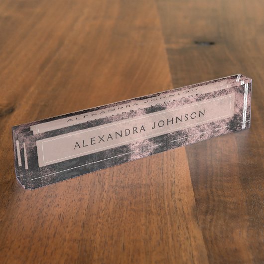 Rose Gold und Schwarz Moderner Metallic Foil Namensplakette (Seite)