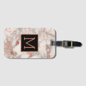 Rose Gold und Schwarz-Monogramm auf Marmor Gepäckanhänger (Vorderseite (Horizontal))