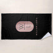 Rose Gold und Schwarz Monogramm Modernes Minimalis Strandtuch (Vorderseite)
