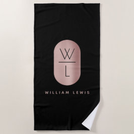 Rose Gold und Schwarz Monogramm Modernes Minimalis Strandtuch