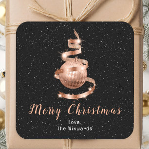 Rose Gold und Schwarz Ornament Frohe Weihnachten Quadratischer Aufkleber
