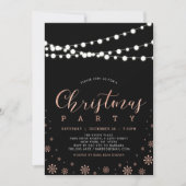 Rose Gold und Schwarz | String Lights Christmas Pa Einladung (Vorderseite)