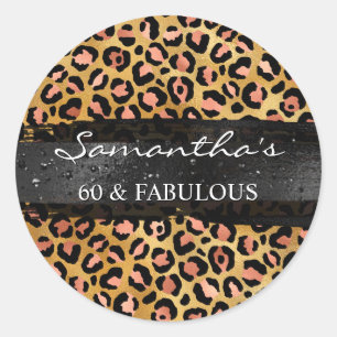Rose Gold und schwarze Folie Leopard 60 & Fabulous Runder Aufkleber