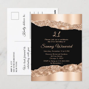 Rose Gold und schwarze Glam-Tears Geburtstagsfeier Postkarte