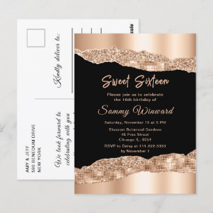 Rose Gold und schwarze Glamourtränen Sweet Sixteen Postkarte