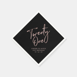 Rose Gold und schwarze moderne Erwachsene 21. Gebu Serviette