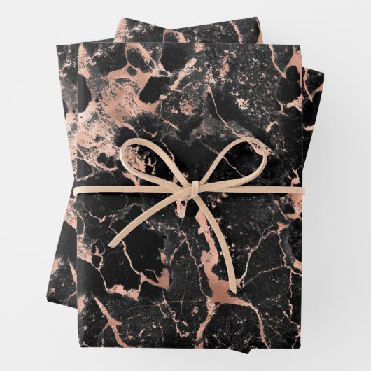 Rose Gold und schwarzer Marmor Geschenkpapier Set (Beispiel)