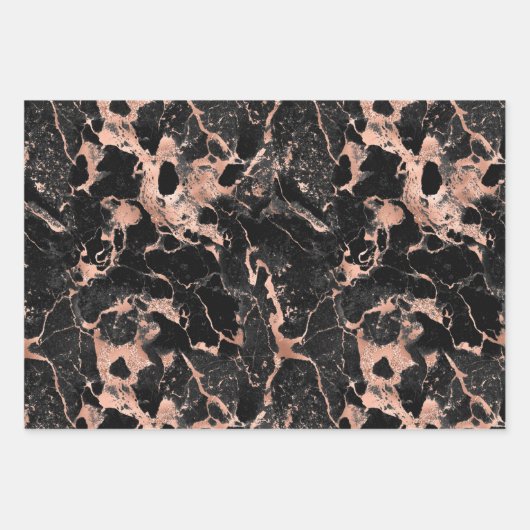 Rose Gold und schwarzer Marmor Geschenkpapier Set (Vorderseite)