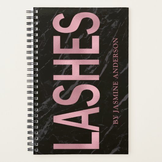 Rose Gold und schwarzer Marmor Lashes Planer (Vorderseite)