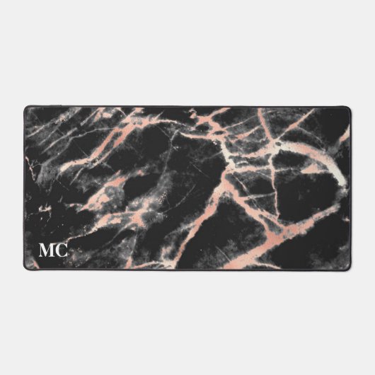 Rose Gold und schwarzer Marmor mit Monogramm Schreibtischunterlage (Vorderseite)