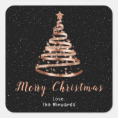 Rose Gold und schwarzer Ribbon Tree Frohe Weihnach Quadratischer Aufkleber (Vorderseite)