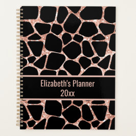 Rose Gold und schwarzer Tierdruck personalisiert Planer