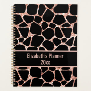 Rose Gold und schwarzer Tierdruck personalisiert Planer