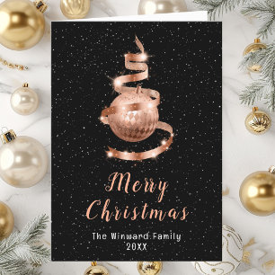 Rose Gold und schwarzer Weihnachtsschmuck Frohe We Feiertagskarte