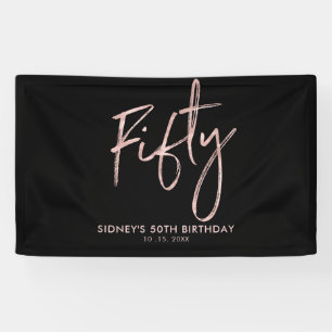 Rose-Gold und schwarzes 50. Geburtstagsbanner Banner