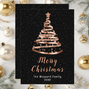 Rose Gold und schwarzes Band Baum Frohe Weihnachte Feiertagskarte
