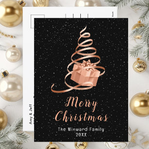 Rose Gold und schwarzes Band Geschenk Frohe Weihna Feiertagspostkarte