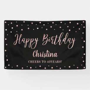 Rose Gold und schwarzes Happy Birthday Party Banne Banner