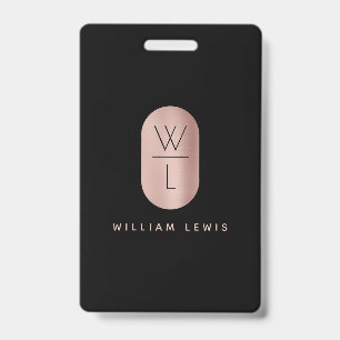 Rose Gold und schwarzes Monogramm modern minimalis Ausweis