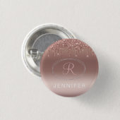 Rose Gold und Silber Glitter Monogramm  Button (Vorne & Hinten)