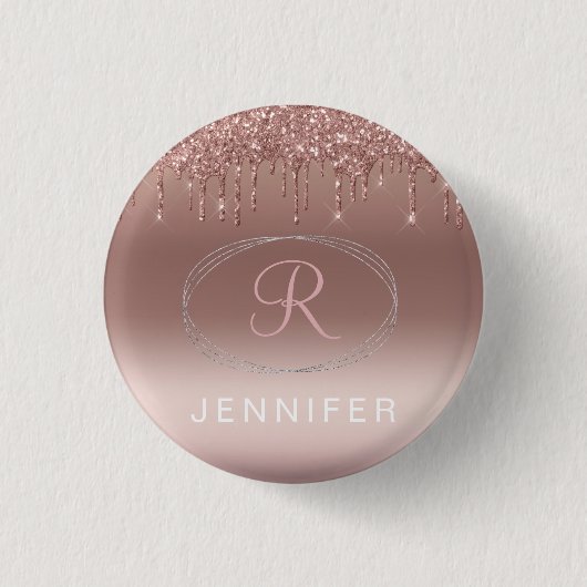 Rose Gold und Silber Glitter Monogramm  Button (Vorderseite)