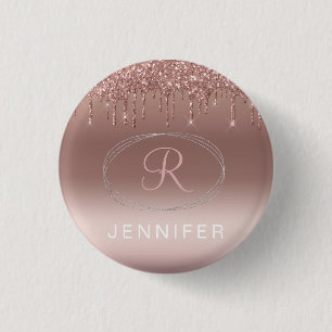 Rose Gold und Silber Glitter Monogramm  Button