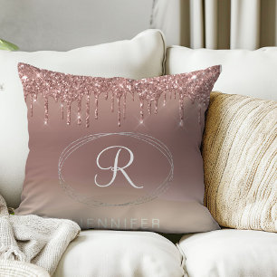Rose Gold und Silber Glitter Monogramm Kissen