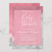 Rose Gold und Silver Girl's Baby Shower Einladung (Vorne/Hinten)