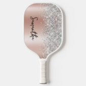 Rose Gold und Silver Glittery Glam Script Name Pickleball Schläger (Vorderseite)
