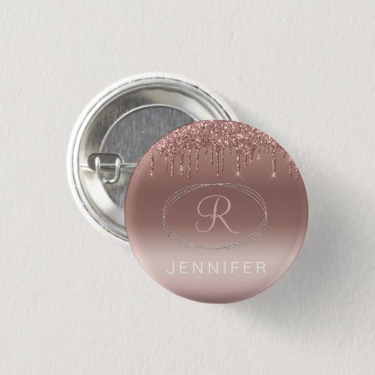 Rose Gold und Silver Glitzer Monogram Button (Vorne & Hinten)