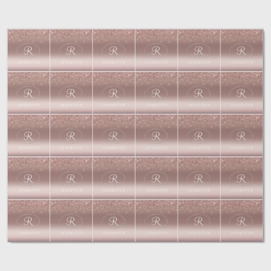 Rose Gold und Silver Glitzer Monogram Geschenkpapier (Flach)