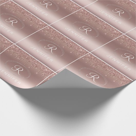 Rose Gold und Silver Glitzer Monogram Geschenkpapier (Ecke)