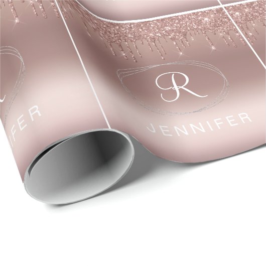 Rose Gold und Silver Glitzer Monogram Geschenkpapier (Rolleneckpunkt)