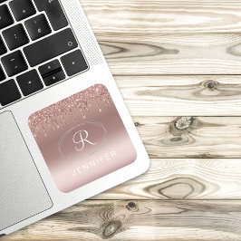 Rose Gold und Silver Glitzer Monogram Quadratischer Aufkleber