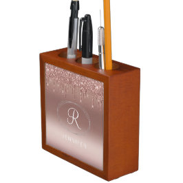 Rose Gold und Silver Glitzer Monogram Stifthalter