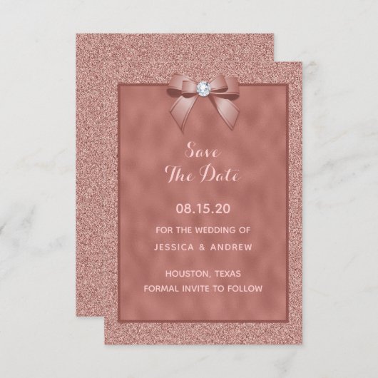 Rose Gold und stilvoller Glitzer Save The Date (Vorne/Hinten)