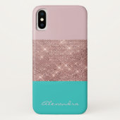 Rose Gold und Türkis Mit Monogramm Farbblock Case-Mate iPhone Hülle (Rückseite)
