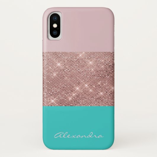 Rose Gold und Türkis Mit Monogramm Farbblock Case-Mate iPhone Hülle (Rückseite)