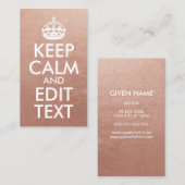 Rose Gold und Weiß Behielt Ruhe und Text bearbeite Visitenkarte (Vorne/Hinten)
