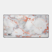 Rose Gold und Weiß Marmor mit Monogramm Schreibtischunterlage (Vorderseite)