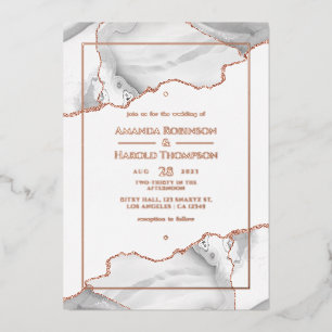 Rose Gold und weiße Achat-Hochzeitsfolien-Einladun Folieneinladung