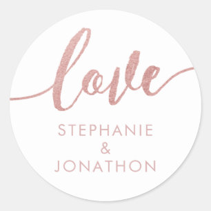 Rose Gold und weiße Liebe Script Name Bevorzugung  Runder Aufkleber