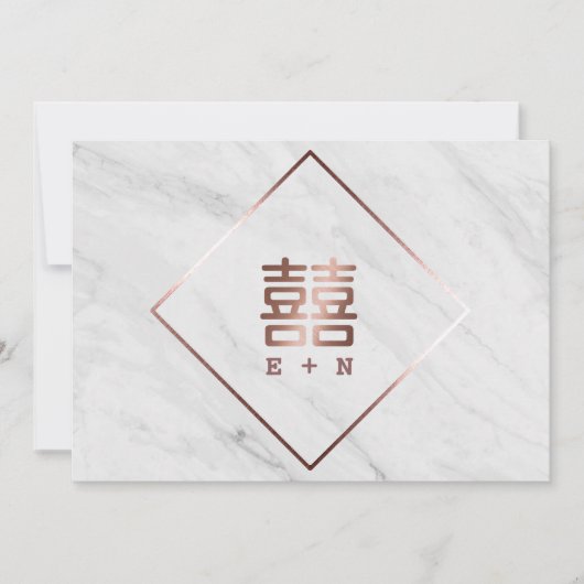 Rose Gold und Weißmarmor Chinesisch Save the Date (Vorderseite)