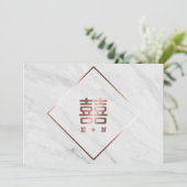 Rose Gold und Weißmarmor Chinesisch Save the Date (Stehend Vorderseite)