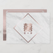 Rose Gold und Weißmarmor Chinesisch Save the Date (Vorne/Hinten)