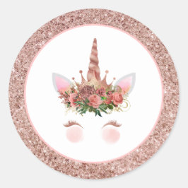Rose Gold Unicorn Princess Runder Aufkleber