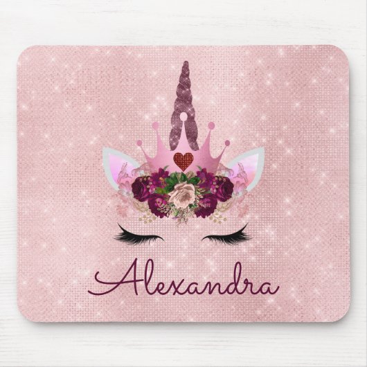 Rose Gold Unicorn Sparkle Princess Monogram Name Mousepad (Vorne)