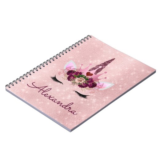 Rose Gold Unicorn Sparkle Princess Monogram Name Notizblock (Linke Seite)